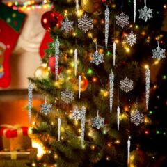 37 個のクリスマスクリスタルオーナメント装飾、クリスマススノーフレークつらら透明アクリルオーナメントをぶら下げ