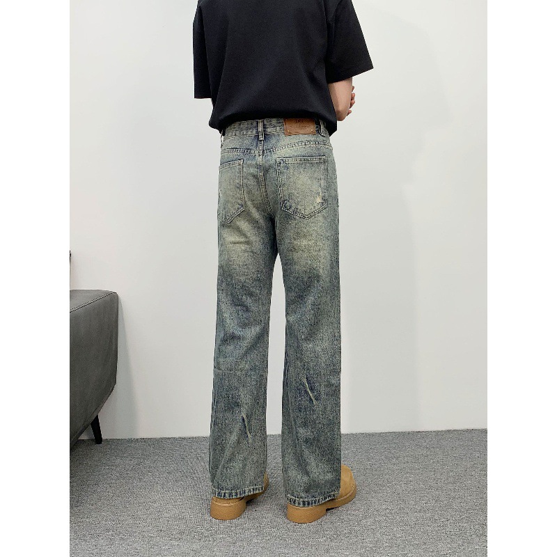 Personalisierte, mit Strasssteinen verzierte Jeans für Herren, Frühling und Sommer, Used-Look, von einer bekannten Modemarke, stylische Straight-Leg-Schlagjeans_voghion.com