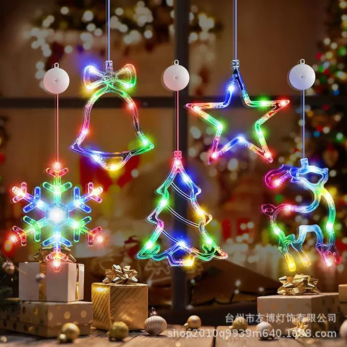 跨境LED圣诞吸盘灯圣诞节日氛围布置创意灯串雪花麋鹿节日装饰灯