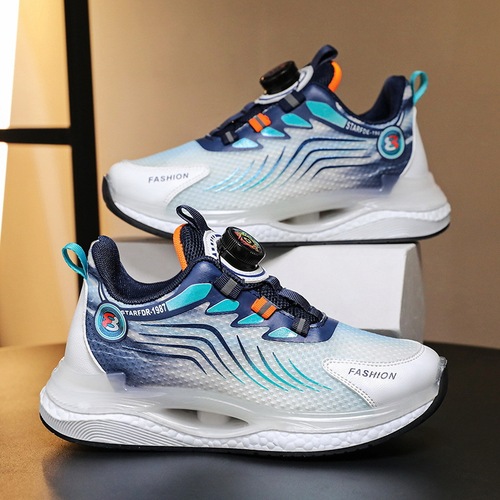 Children's Button Shoes Spring and Autumn Soft Sole Sports Shoes Boys Casual Shoes Middle and Large Children's Single Shoes Running Shoes Trendy