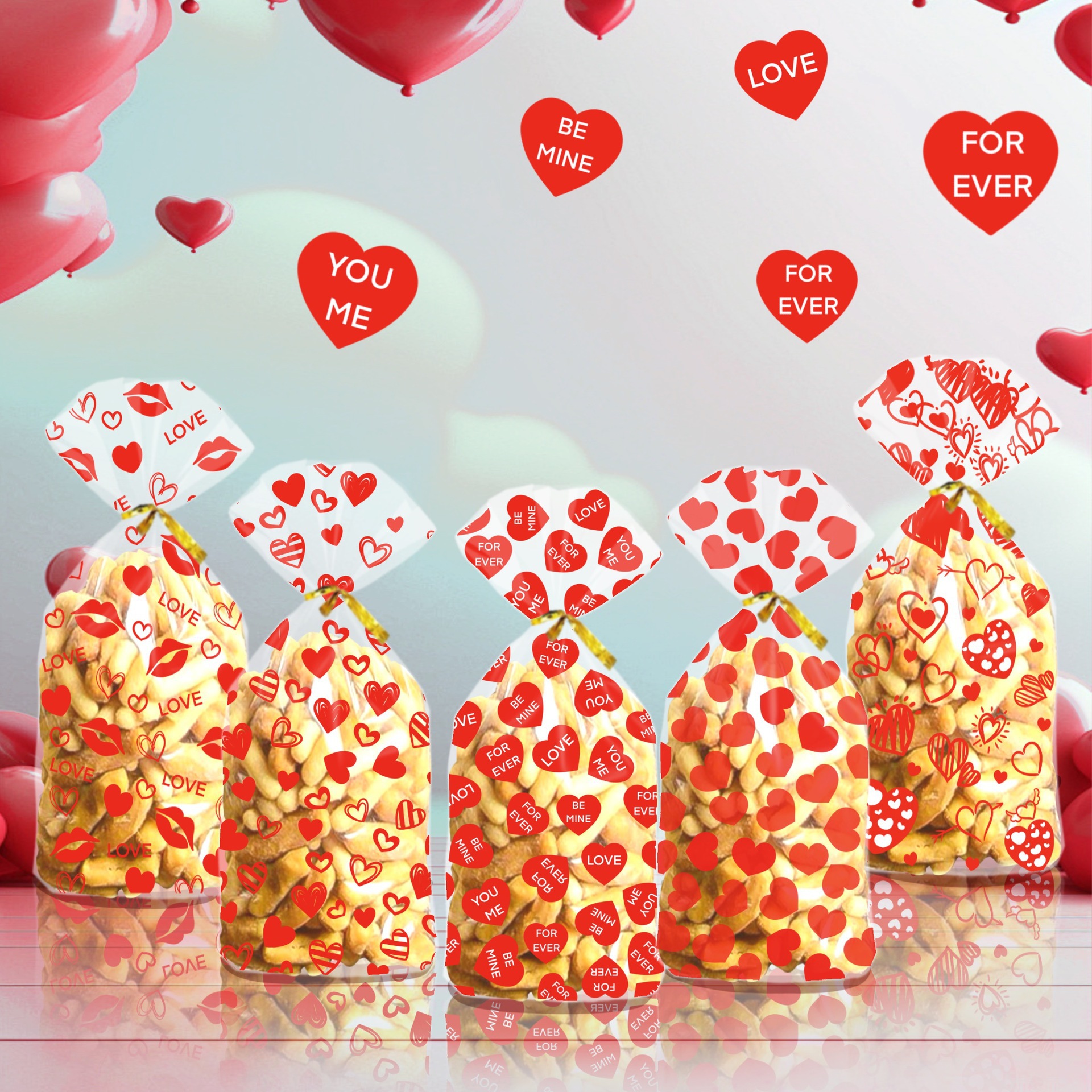 New cross-border Valentine's Day candy bags, transparent heart-shaped drawstring bags, snack and cookie baking packaging bags wholesale