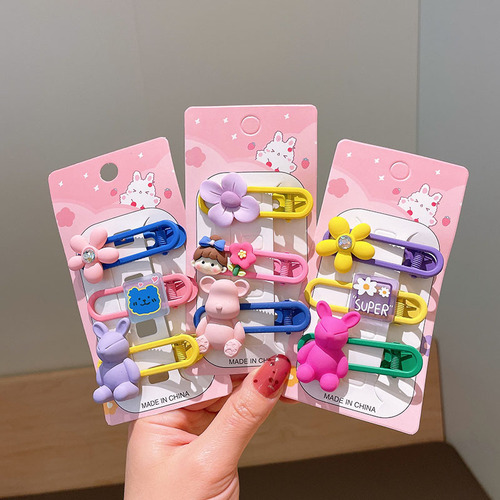 Spring new cartoon cute oval metal hairpin children's sweet girl side bangs headband headdress