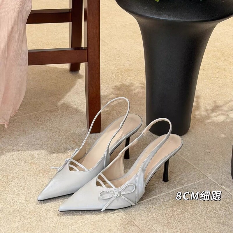 Beautifully Stunning! French-Style Glacier Silver Pointed-Toe Bow High-Heeled Shoes for Women, 2026 Summer New Model, Open-Back Sandals Beautifully Stunning! French-Style Glacier Silver Pointed-Toe Bow High-Heeled Shoes for Women, 2026 Summer New Model, Open-Back Sandals