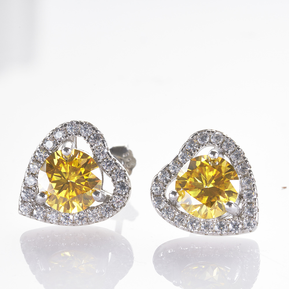 S925 plata esterlina diamante de diamante de diamante rosa en forma de corazón azul azul azul verde azul 1 quilate plata esterlina pendientes de piedra de moissan