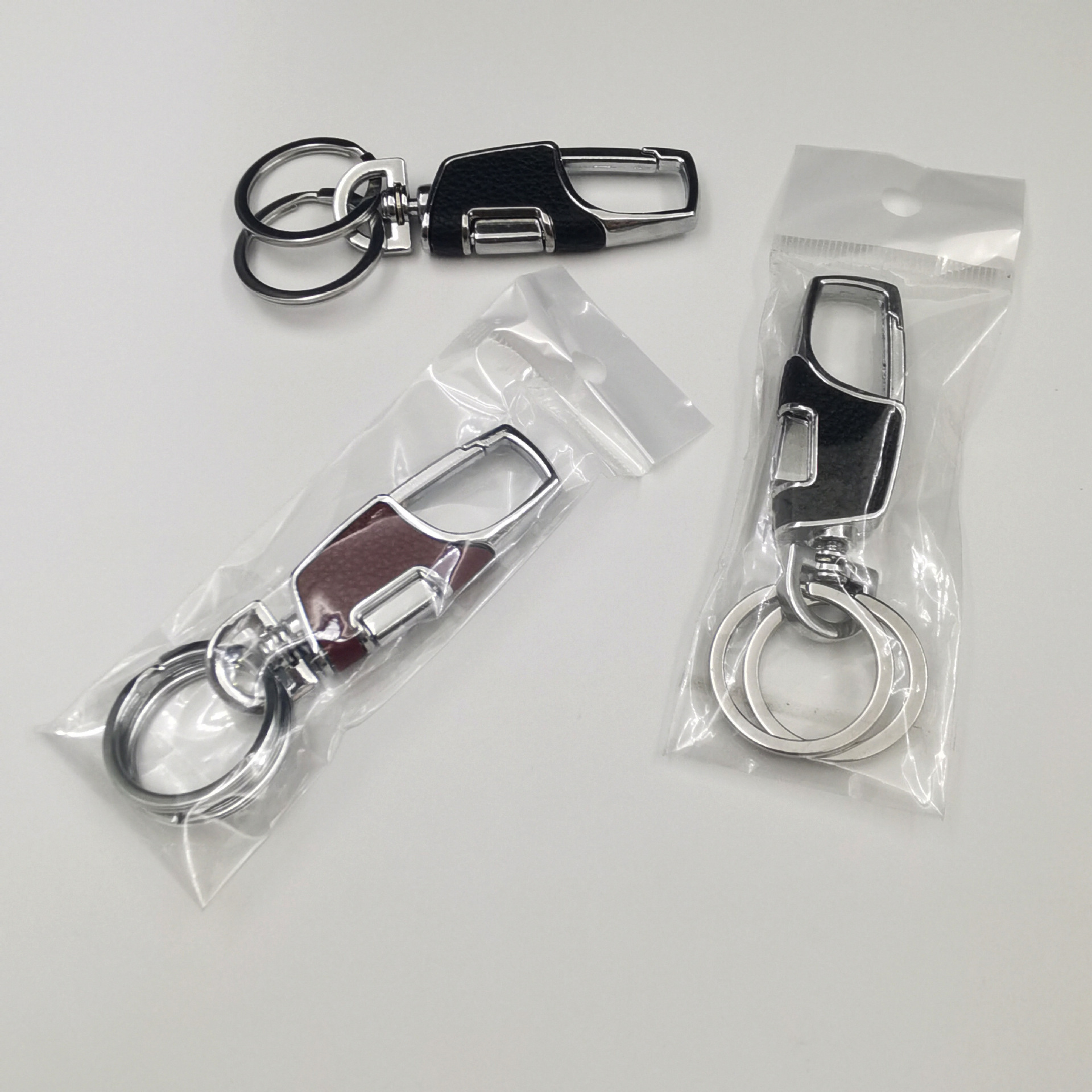 One-Press llavero del coche colgante doble anillo espesado Anti-Perdido metal creativo hombres cinturón llavero al por mayor