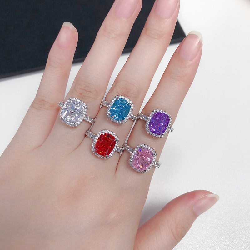 A generation of fat s925 Sterling Silver Gold-plated Special-shaped colour Diamond ring grace atmosphere Ring Jewelry wholesale