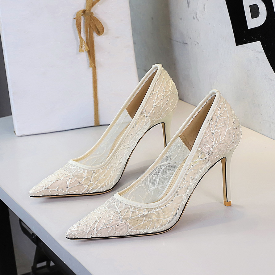 Sexy Lace Mesh Stiletto Pumps Pointed Toe High Heels For Women_voghion.com
