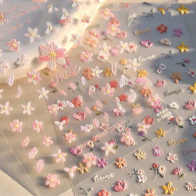 New nail art springtime colorful wildflower nail art embossed stickers romantic oil painting fresh simple cute nail stickers New nail art springtime colorful wildflower nail art embossed stickers romantic oil painting fresh simple cute nail stickers