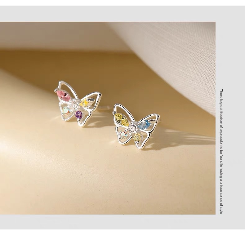 2g Weight 925 Sterling Silver Ear Needle Material Ear Studs Classification 1 Pair Quantity Daily, Street Occasion 925 Sterling Silver Material Butterfly Pattern Women's Gender Plating Design Sweet, Simple Style Style 1 Pair 925 Sterling Silver Butterfly Ear Studs 7
