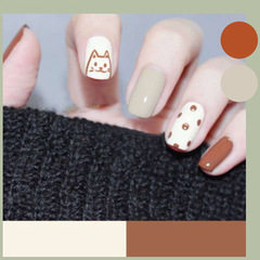 X123假指甲貼片成品美甲貼片穿戴甲卡通小貓咪指甲貼26片可拆卸甲