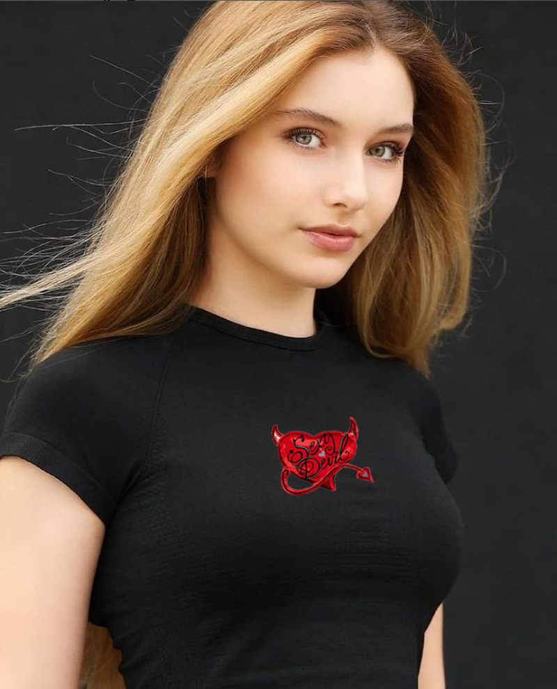 Little devil print round neck short slim short-sleeved T-shirt NSOSY131509