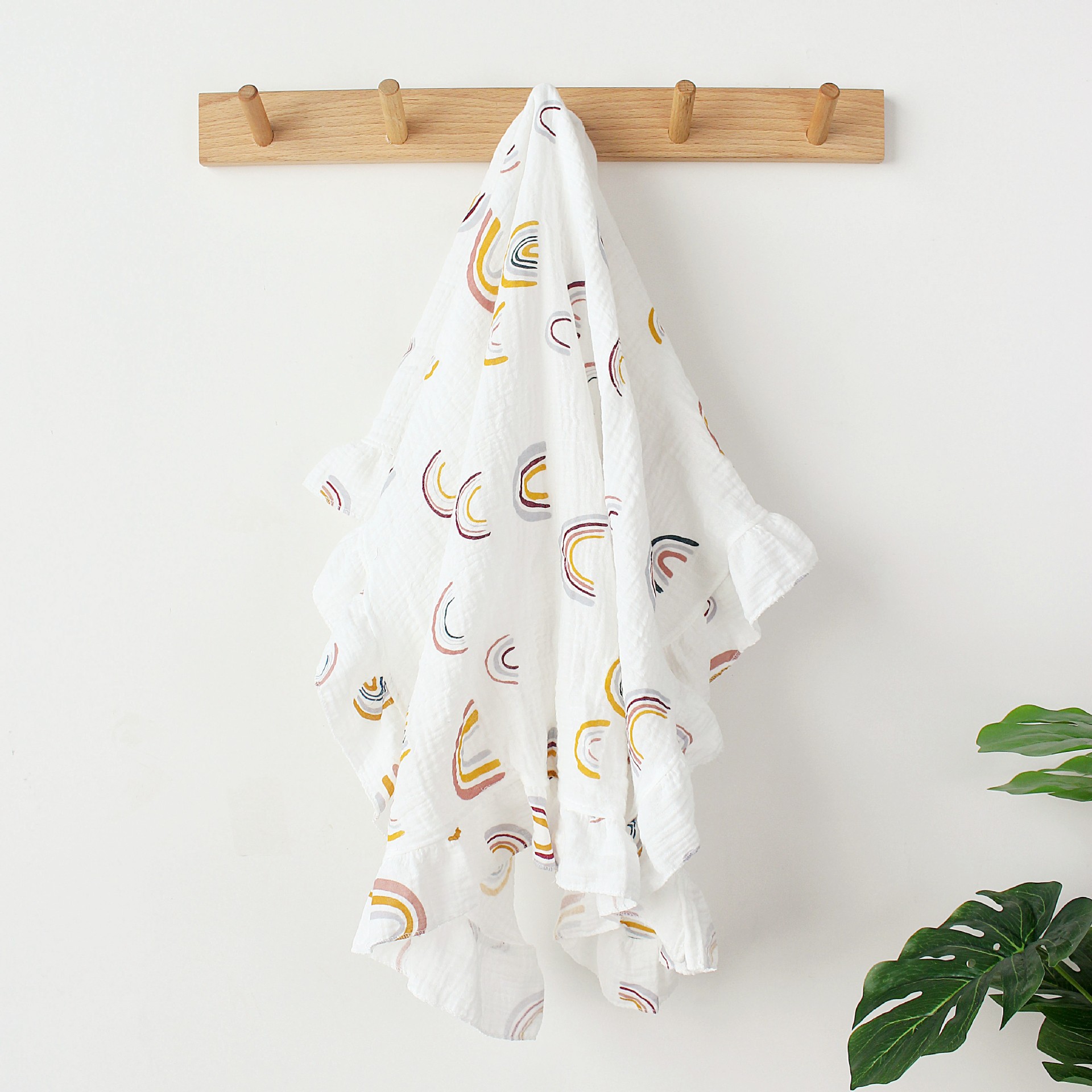 儿童抱毯棉绉布印花荷叶边浴巾宝宝推车盖毯夏季空调包巾毯子