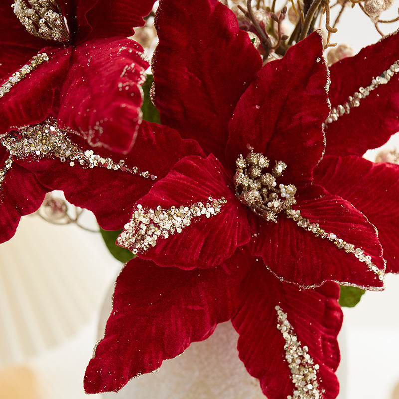 Nuevos productos transfronterizos decoraciones navideñas grandes flores de Navidad 33cm de alta calidad flores de simulación accesorios de decoración navideña