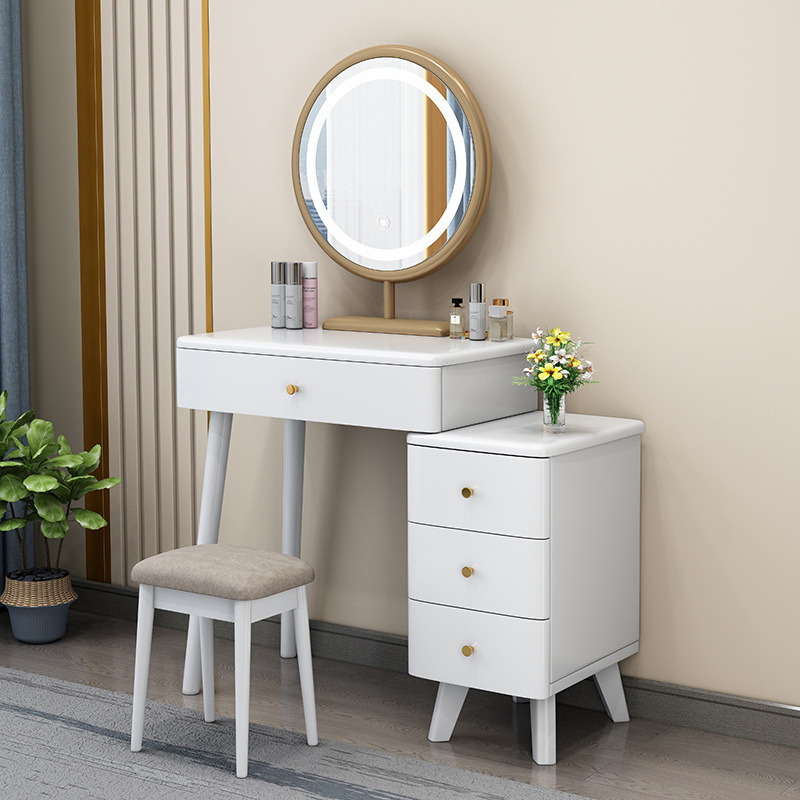 Gabinete de almacenamiento de mesa de maquillaje de madera maciza comedor de dormitorio pequeño tipo moderno simple meseta de cabezal de cama retráctil integral