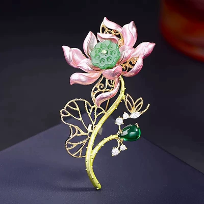 New Elegant and Elegant Lotus Brooch Niche Design Fashionable Enamel Lotus Brooch High-End Suit Clothing (Yaxa sancaqları) - pink-size-637-weight-15g