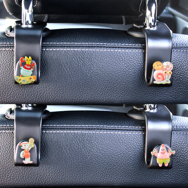 Asiento de coche ganchos traseros suministros interiores Bob Esponja niña asiento de coche coche coche lindo paraguas almacenamiento