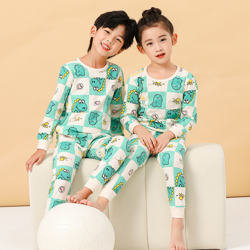 2023 Children's Cotton Underwear Suit Cartoon Printed Round Neck Autumn Clothes and Autumn Trousers Home Air-conditioning Suit for Boys and Girls
