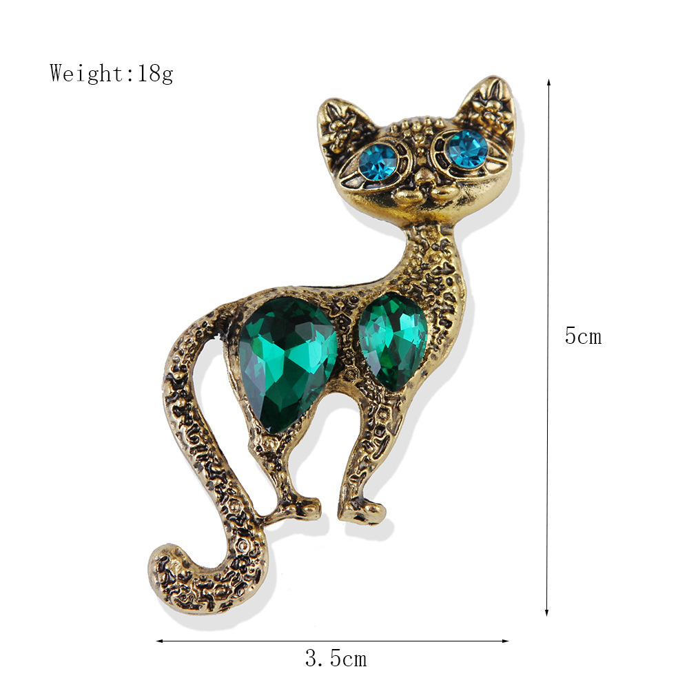 Broche de gatinho simples retrô personalizado, broche de animal, moda europeia e americana, acessórios de corsage de gato de segunda mão para mulheres_voghion.com