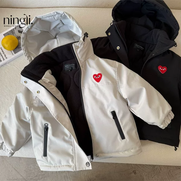 Ningli Children's Coat Winter Love Trendy Brand Hooded Stormtrooper Baby's fleece-lined Thickened Coat Cotton-padded Jacket Trendy