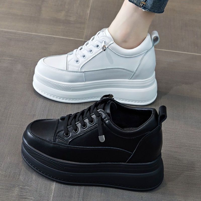 Autumn universal white sneakers with hidden heel platform with…