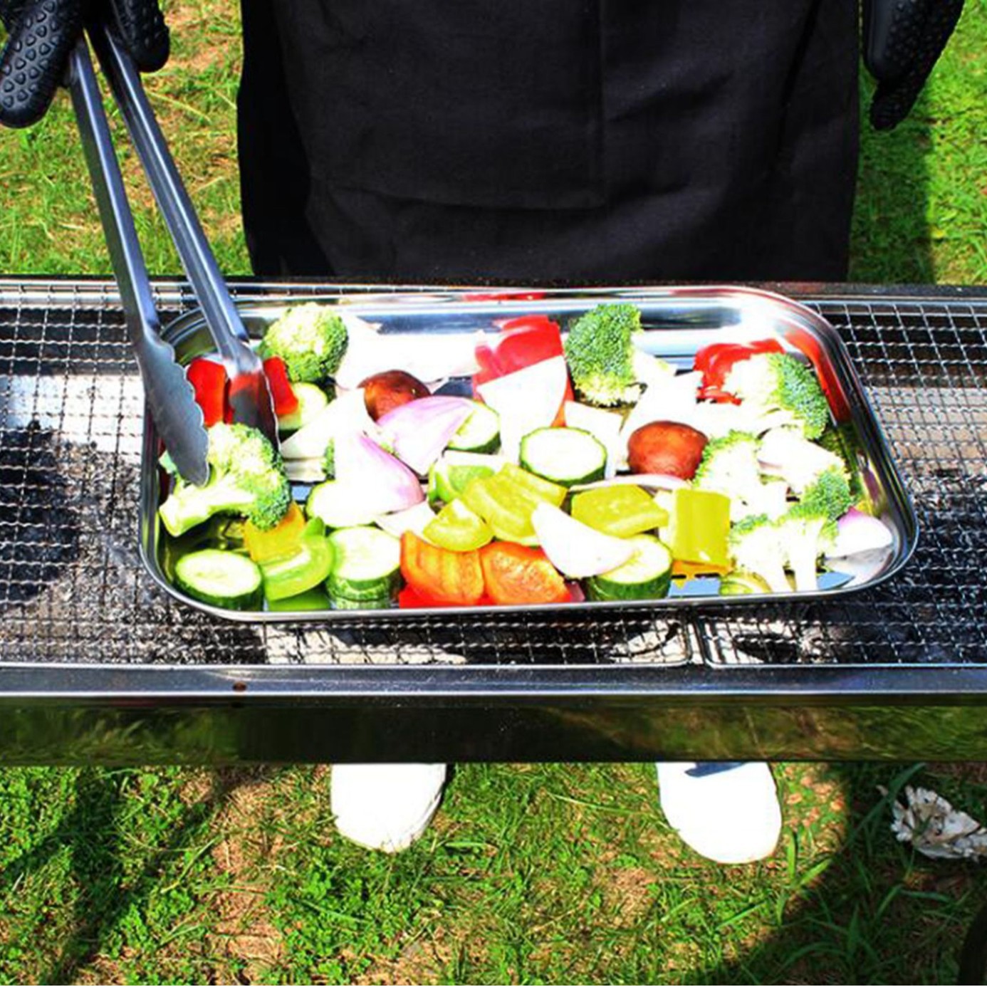 Bandeja para Barbacoa Rectangular 430 de Acero Inoxidable Multifunción Portátil image 4