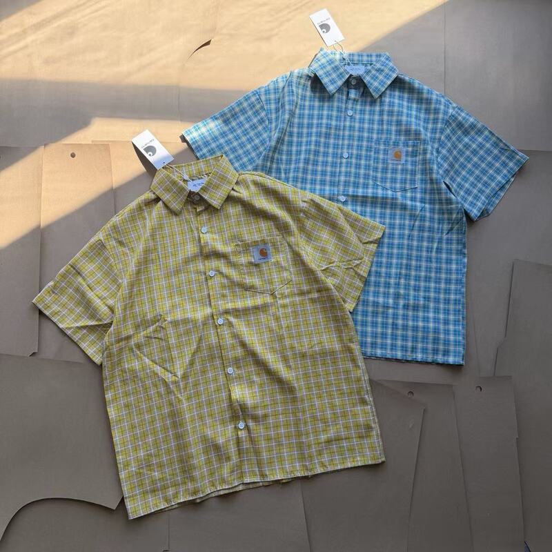 Carhartt 26Ss Retro Plaid Short-Sleeved Shirt for Men and Women, Summer American Style
