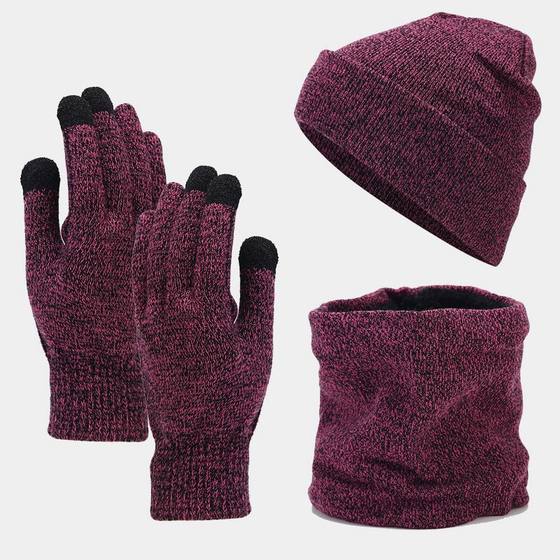 Cross-border Amazon best selling autumn and winter scarf hat gloves three-piece knitted men's and women's wool thickened velvet cold protection