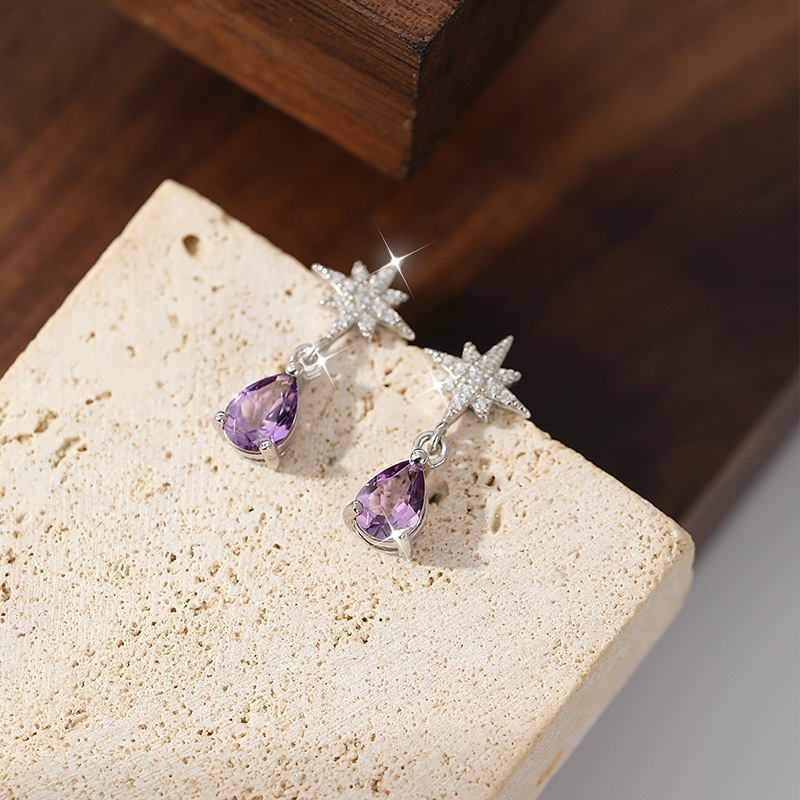 Pendientes de tesoro de color natural Pendientes de plata esterlina s925 mujeres dulces, frescas y frías, personalidad de cristal, borlas, estilo caliente