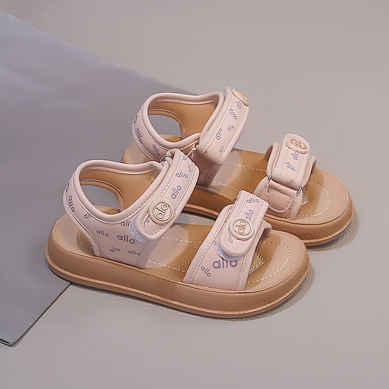 Niñas sandalias de suela suave 2026 verano nuevo niño moda versátil zapatos de playa para chicas letras zapatos Lefour zapatos