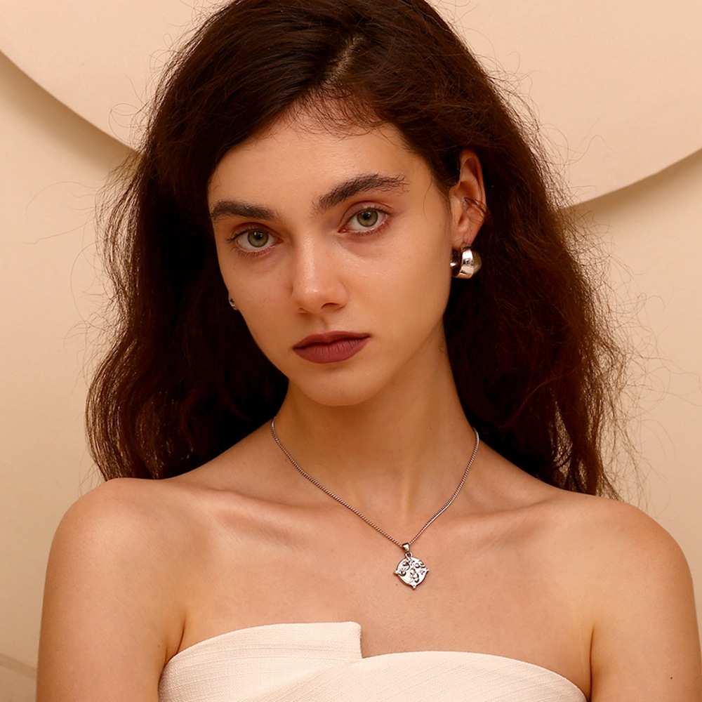 Zircon Inlaid Tarot Stainless Steel Pendant Necklace