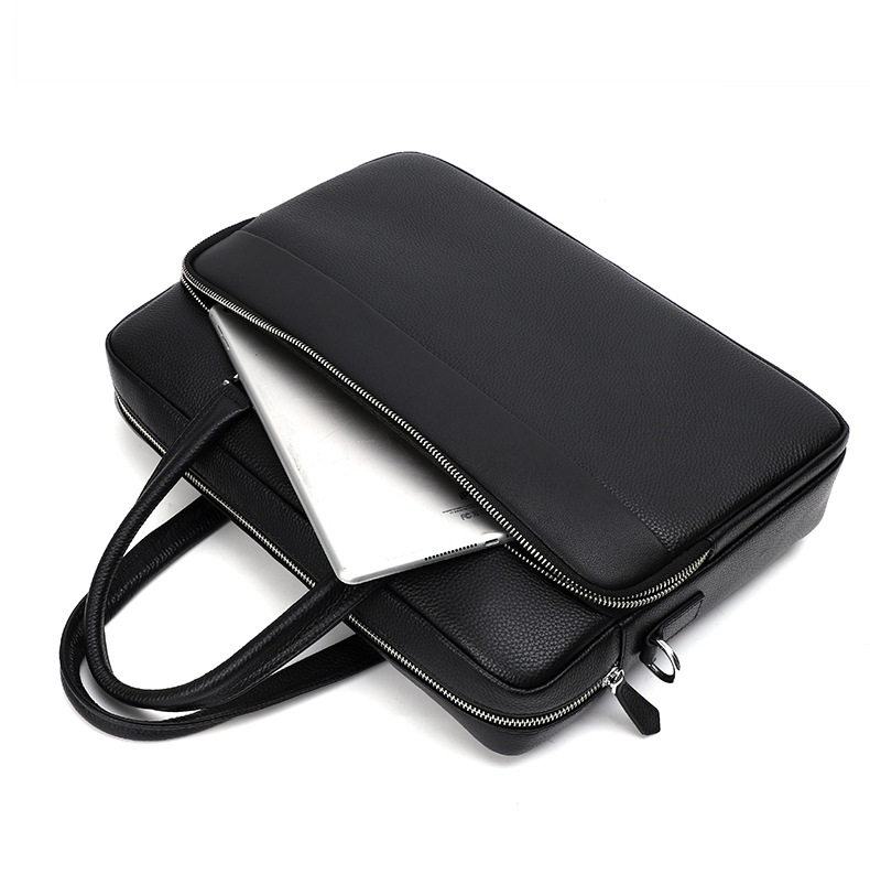 Túi xách tay nam da bò thật 39×9×29 cm đựng laptop 15 inch, túi công sở đeo chéo một vai — Màu đen chi tiết 16