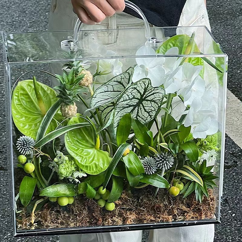 亞克力花盒透明情人節禮盒玫瑰鮮花盒子花藝包裝花店用品手提花箱