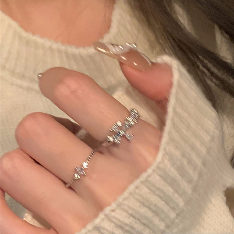 Elegant Light Luxury Inlaid Zircon Open Ring Women's Niche Design Ins Cold Style Exquisite All-match Ring Trend