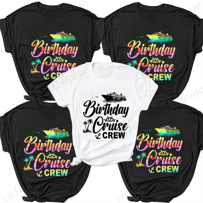 Birthday Cruise Crew T-Shirt, Men'S, Women's Clothing Fashion Graphic Y2K Top Family Matching Travel Lining