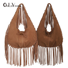 欧美潮流个性双面绒手功吊须流苏包小水饺包单肩广州工厂生产休闲