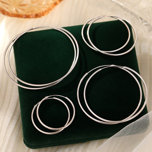 S925 silver large and small earrings fashionable hoop earrings Korean style simple plain silver manufacturer one piece drop shipping