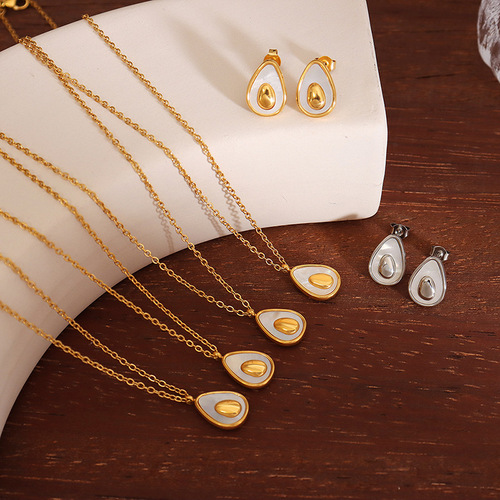 Korean-style new personalized fresh and versatile design avocado egg-shaped necklace earring set