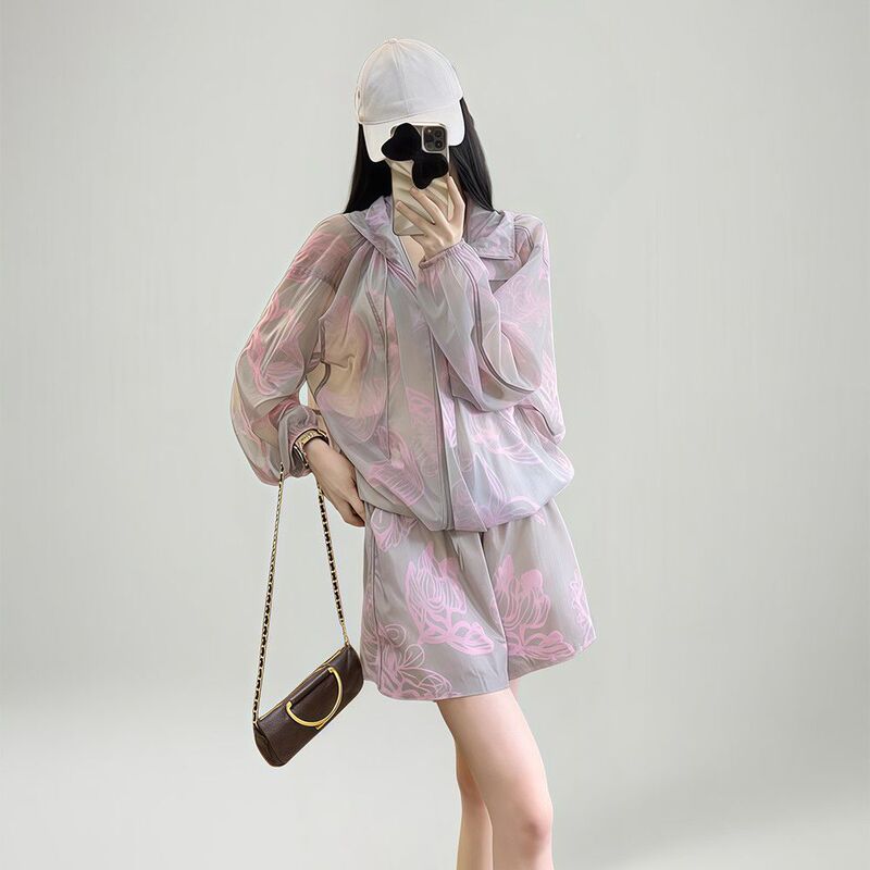 2025 Summer Korean Style Large Size Outdoor Sports and Leisure Sun Protection Clothing Loose and Versatile Two-Piece Set Trendy Design