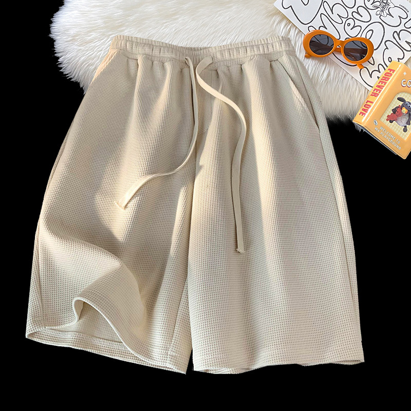 Directo de fábrica de verano de color sólido waffle shorts hombres de moda simple marca suelta quinta pantalones juventud Pantalones rectos