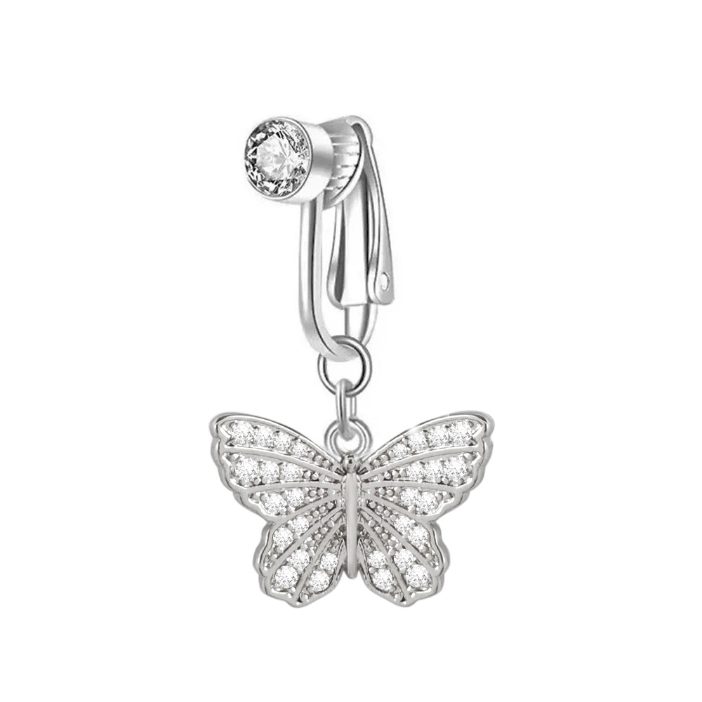 Butterfly Zirconia Navel Stud Non Piercing S Shaped Ring_voghion.com