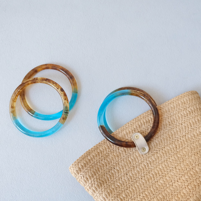 Vintage Color-Blocking Resin Bracelet with Mixed Amber-Colored Acrylic Round Flat Rings, DIY Materials for Handmade Accessories