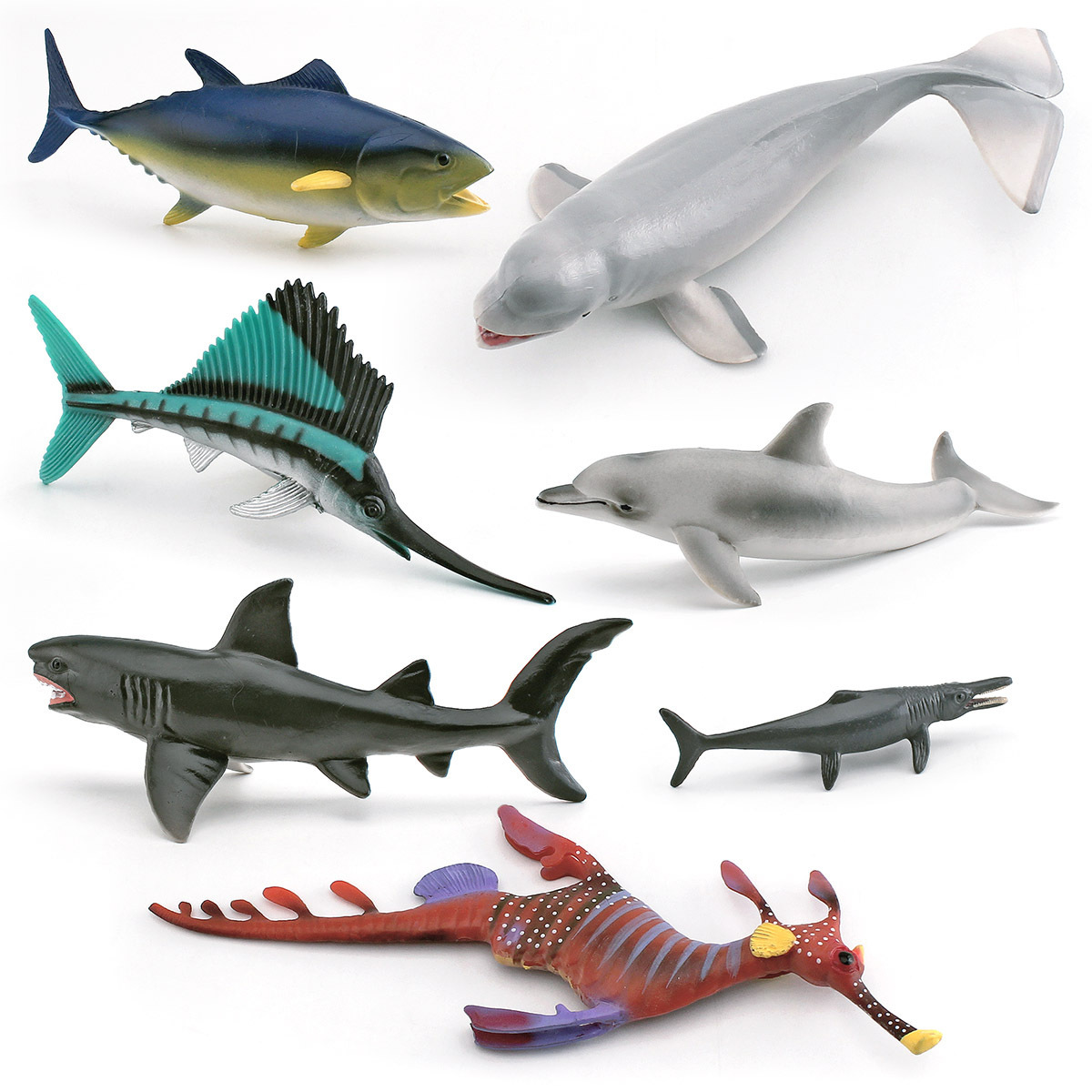 Simulación transfronteriza animal marino blanco ballena tiburón hierba hailong delfín atún taman dragón modelo adornos estáticos