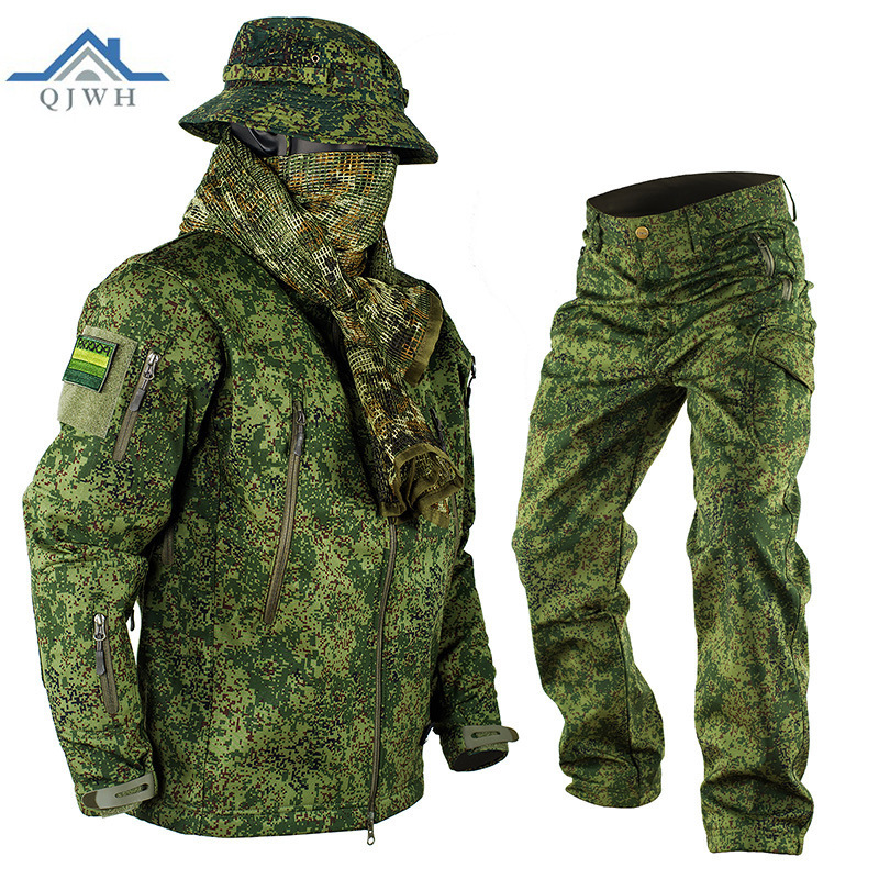 Factory Direct Supply Outdoor Wholesale Shark Waterproof and Windproof Softshell Three-In-One Jacket Russian Military Camouflage Hooded Jacket