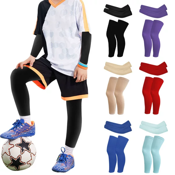 Sun Protection Arm Sleeves, Uv Protection Cycling Leg Sleeves, Combination Set, Silicone Non-Slip High Elasticity Children's Ice Silk Arm Guards