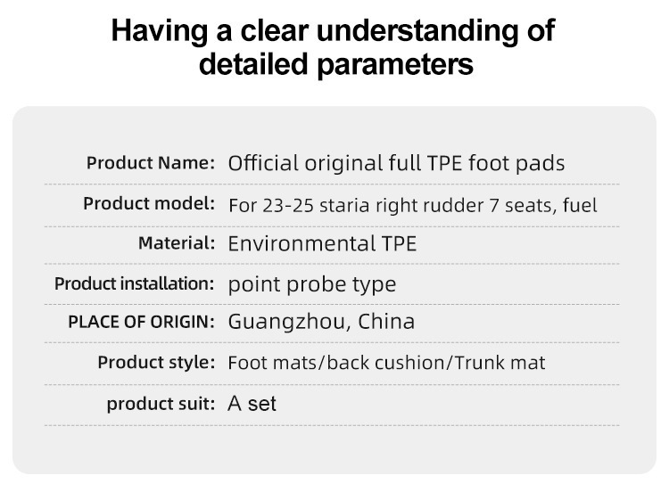 Suitable for 23-25 Huiyi Staria Car Floor Mats Tpe Floor Mats Trunk Mats Seat Back Mats Cross-Border