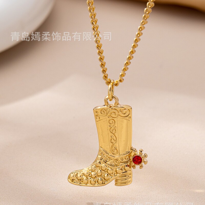Fashionable and Simple Carved Boots Necklace Western Cowboy Boots Shoes Pendant Clavicle Chain Wholesale