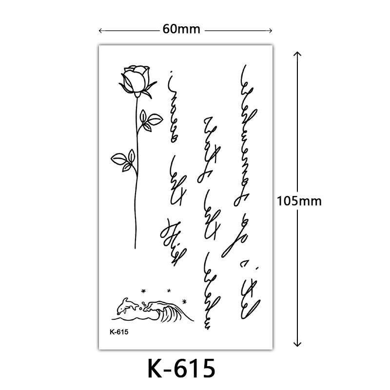 Pequeñas pegatinas de tatuaje frescas letras inglesas flores mariposas líneas de boceto pegatinas de tatuaje impermeables tatuaje