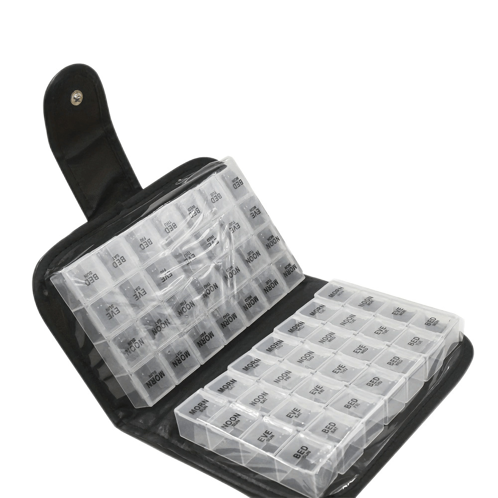 14天56格皮套装药盒 药品收纳盒 皮包药盒 笔记本药盒 皮夹药盒