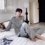 天使觅睡衣80178 新款长袖提花家居服睡衣男士春秋季套装高级感