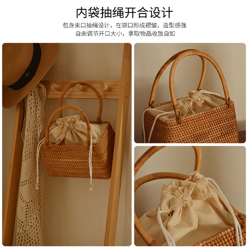 Vietnamese handmade autumn rattan picnic basket, exotic pastoral style rattan storage basket